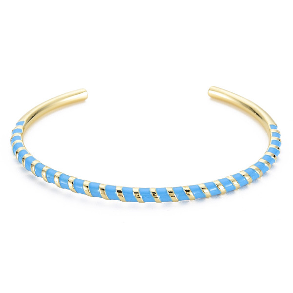 

PandaHall Twisted Brass Enamel Cuff Bangle, Real 18K Gold Plated Open Bangle for Women, Nickel Free, Deep Sky Blue, Inner Diameter: 2-3/8...