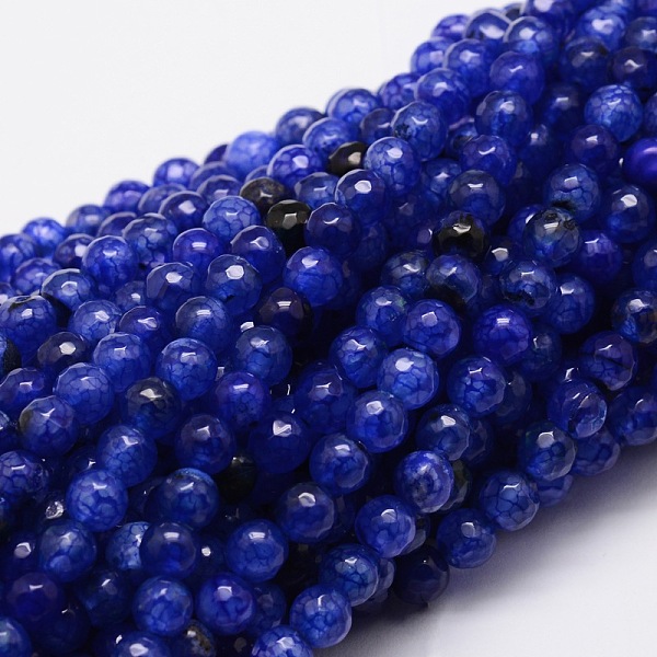 

PandaHall Faceted Natural Agate Round Beads Strands, Dyed, Blue, 6mm, Hole: 1mm, about 64pcs/strand, 14.7 inch Crackle Agate Round Blue