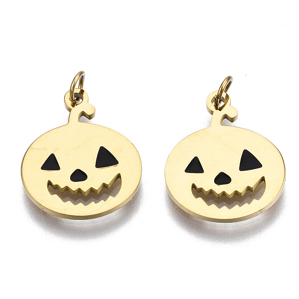

PandaHall 316 Surgical Stainless Steel Enamel Charms, with Jump Rings, for Halloween, Pumpkin, Black, Real 14K Gold Plated, 14.5x12x1mm...