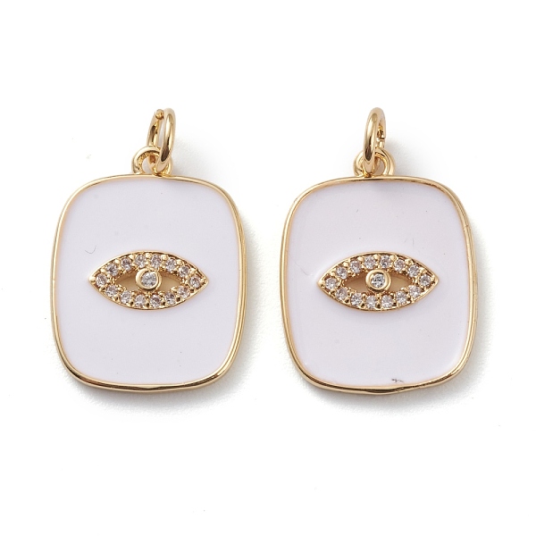 

PandaHall Brass Micro Pave Clear Cubic Zirconia Pendants, with White Enamel & Jump Rings, Long-Lasting Plated, Rectangle with Eyes, Real 18K...
