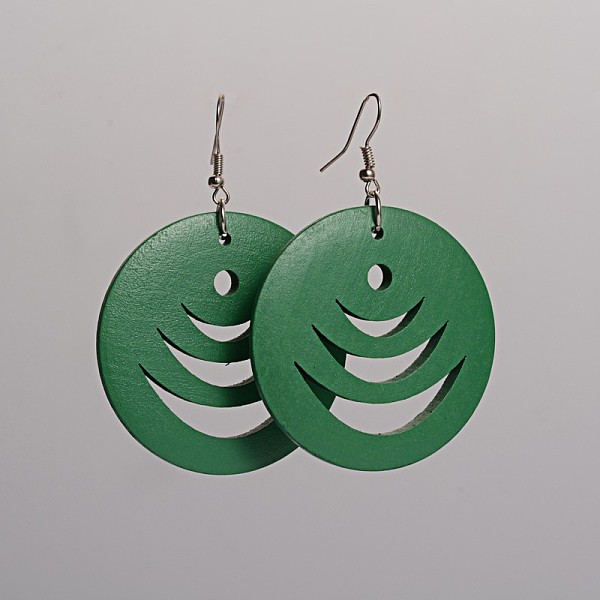Flat Round Hollow Wood Dangle Earrings