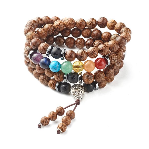 

PandaHall Natural Wood Stackable Beads Bracelets for Men Woman, 4 Layer Wrap Bracelets, with Synthetic & Natural Gemstone Beads , 29-1/2...