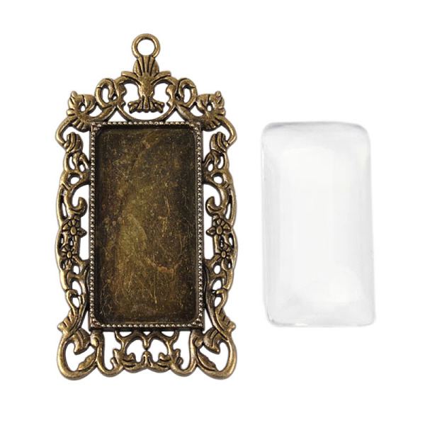 

PandaHall DIY Pendant Making, Tibetan Style Alloy Pendant Cabochon Bezel Settings, with Glass Rectangle Cabochons, Nickel Free, Antique...
