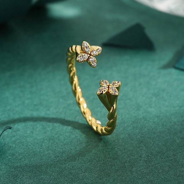 Bagues de manchette en laiton micro pavé de zircone cubique pour femmes
