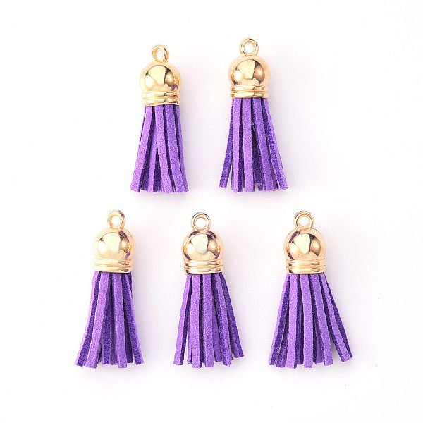 

PandaHall Faux Suede Tassel Pendant Decorations, with CCB Plastic Cord Ends, Light Gold, 33~35x10mm, Hole: 2.5mm Faux Suede