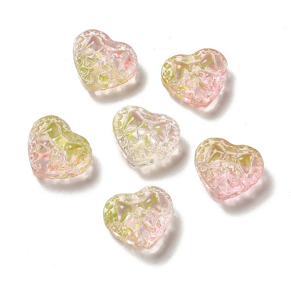 

PandaHall Glass Beads, Heart with Bowknot, Yellow Green, 14x16x7.5mm, Hole: 1.2mm Glass Heart