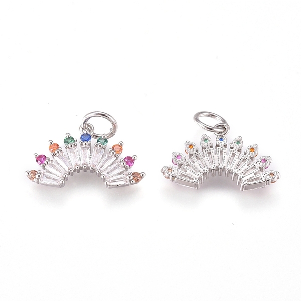 

PandaHall Brass Pendants, with Micro Pave Cubic Zirconia and Jump Rings, Fan, Colorful, Platinum, 10x16.5x2.5mm, Hole: 3.2mm Brass+Cubic...