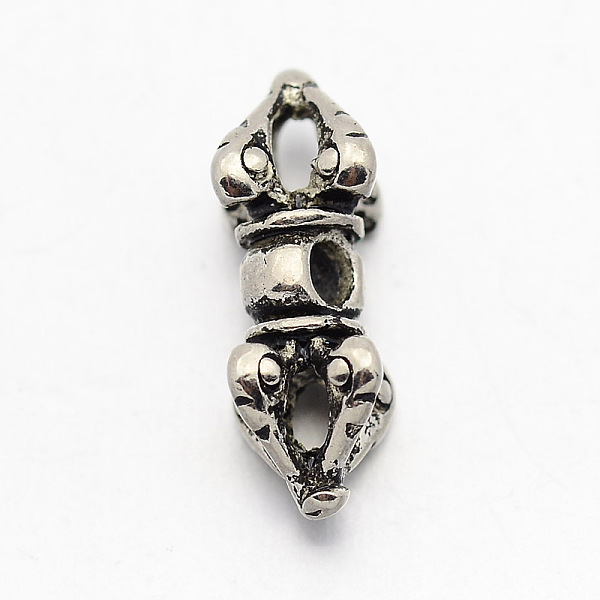 

PandaHall Buddhist Jewelry Findings, Brass Dorje Vajra Beads, Antique Silver, 15x7mm, Hole: 2mm Brass