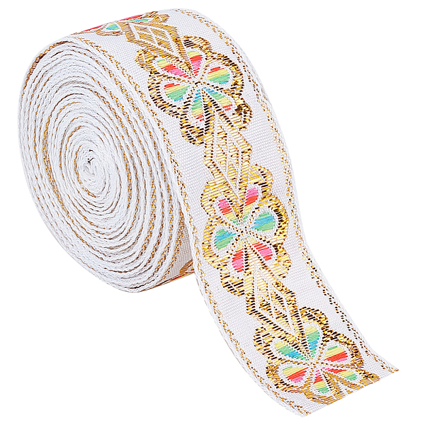 

PandaHall GORGECRAFT 7.7Yds Ethnic Embroidery Lace Ribbon 1.77" Vintage Geometric Jacquard Metallic White Ribbon Floral Woven Trim...