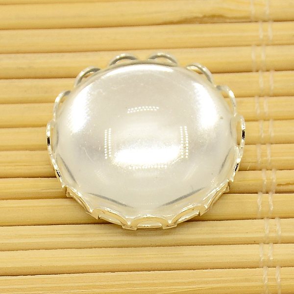 

PandaHall Brass Cabochon Settings and Flat Round Transparent Clear Glass Cabochons, Cadmium Free & Lead Free, Silver Color Plated, Tray...