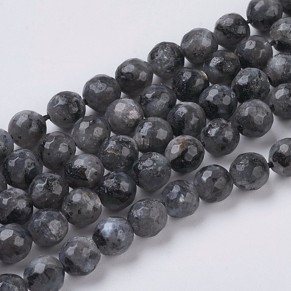PandaHall Natural Larvikite Beads Strands, Faceted, Round, Gray, 6mm, Hole: 1mm, about 63pcs/strand, 15.55 inch Larvikite Round Gray