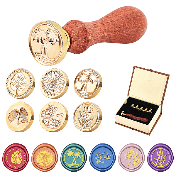 

PandaHall 8Pcs 8 Style Pear Wood Handle, with Brass Wax Seal Stamp Head, for Wax Seal Stamp, Wedding Invitations Making, Mixed Shapes...
