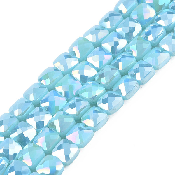 

PandaHall Electroplate Opaque Solid Color Glass Beads Strands, AB Color Plated, Faceted, Square, Sky Blue, 6.5x6.5x4.5mm, Hole: 1.2mm, about...