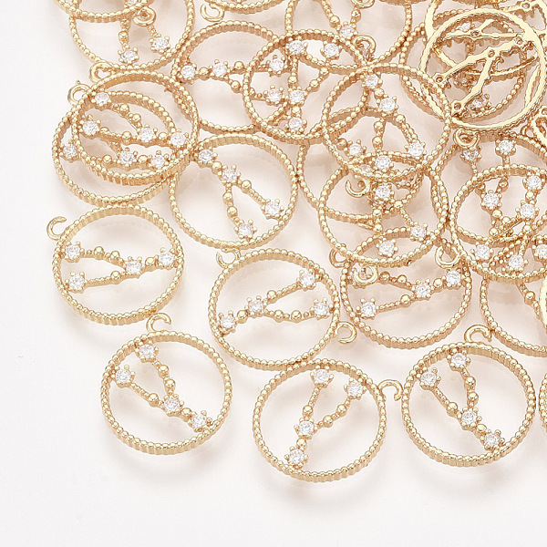 

PandaHall Brass Pendants, with Cubic Zirconia, Flat Round with Constellations, Real 18K Gold Plated, Clear, Taurus, 15x13x1.5mm, Hole: 1mm...