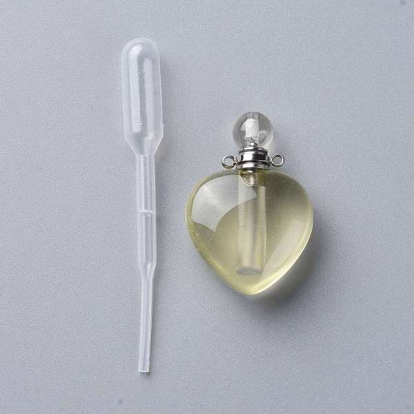 

PandaHall Natural Lemon Quartz Openable Perfume Bottle Pendants, with 304 Stainless Steel Findings and Plastic Transfer Pipettes, Heart...