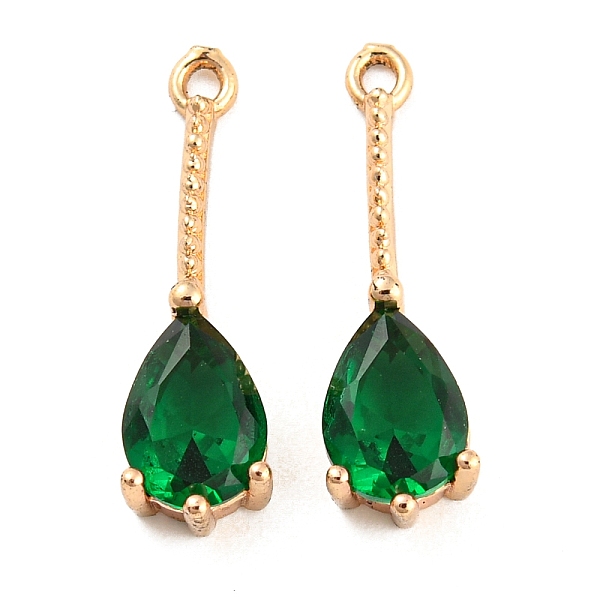 

PandaHall Brass with Cubic Zirconia Pendants, Teardrop, Golden, Green, 18x5x3.5mm, Hole: 1mm Brass+Cubic Zirconia Teardrop Green