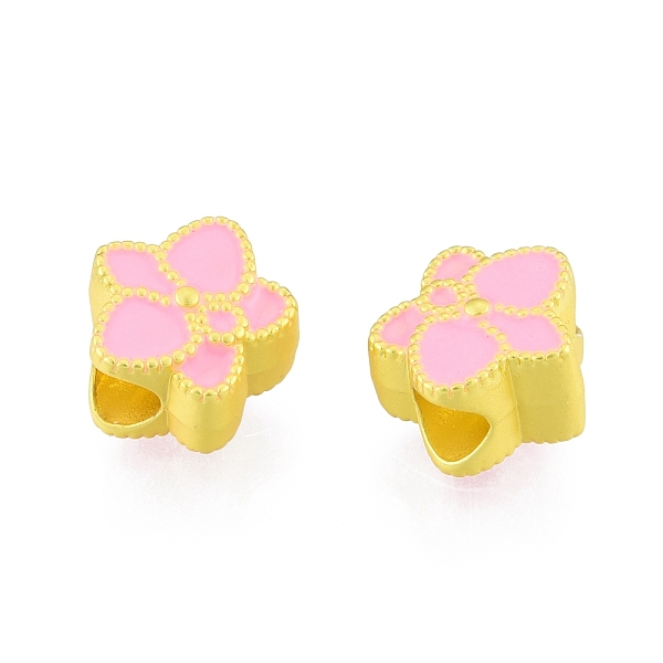 

PandaHall Alloy Enamel European Beads, Large Hole Beads, Matte Style, Flower, Matte Gold Color, 11x11x7mm, Hole: 4mm Alloy+Enamel Flower