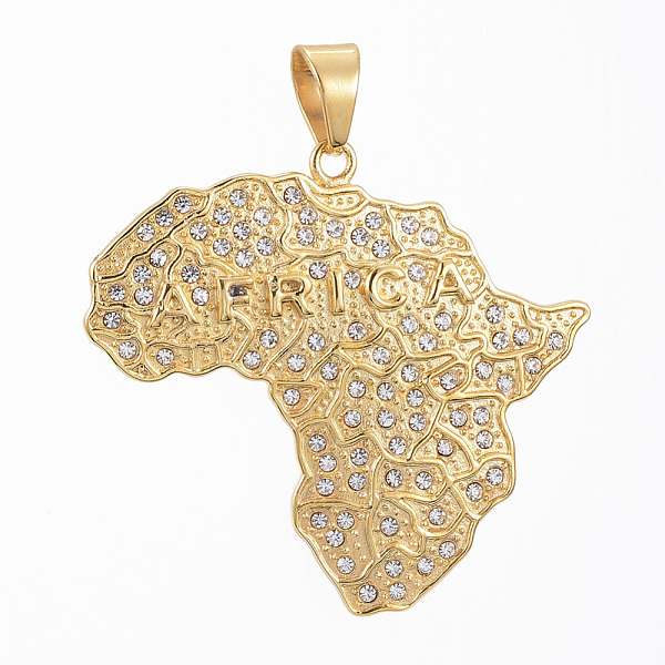 

PandaHall 304 Stainless Steel Big Pendants, with Rhinestone, Map of Africa, Golden, 54x58x4mm, Hole: 11x8mm Stainless Steel+Rhinestone...