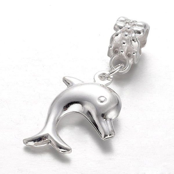 

PandaHall Alloy European Dangle Charms, Large Hole Dolphin Beads, Silver Color Plated, 33mm, Hole: 5mm Alloy Dolphin