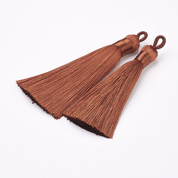 

PandaHall Nylon Tassels Big Pendant Decorations, Brown, 83~92x9~10mm, Hole: 1.5~4mm Nylon Brown