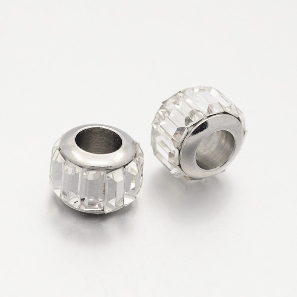 

PandaHall Faceted Column Glass European Beads, Large Hole Drum Beads, with 304 Stainless Steel Core, Stainless Steel Color, Clear, 7x9mm...