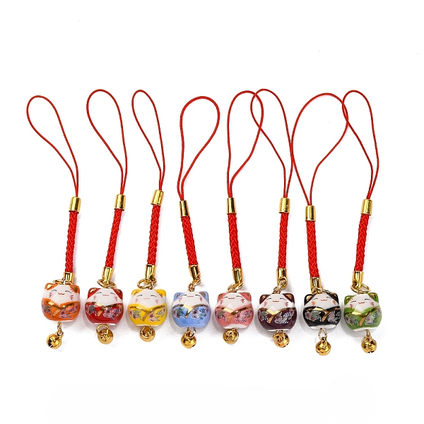 Décoration pendentif chat porte-bonheur en porcelaine