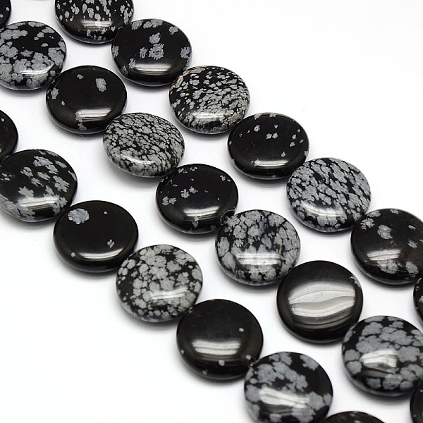 Flocon De Neige Plat Rond Naturelle Perles Obsidienne Brins