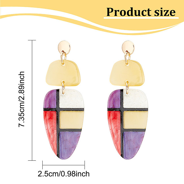 

PandaHall FIBLOOM 2 Pairs 2 Colors Acrylic Feather with Tartan Dangle Stud Earrings, Light Gold Stainless Iron Long Drop Earrings for Women..., Multicolor