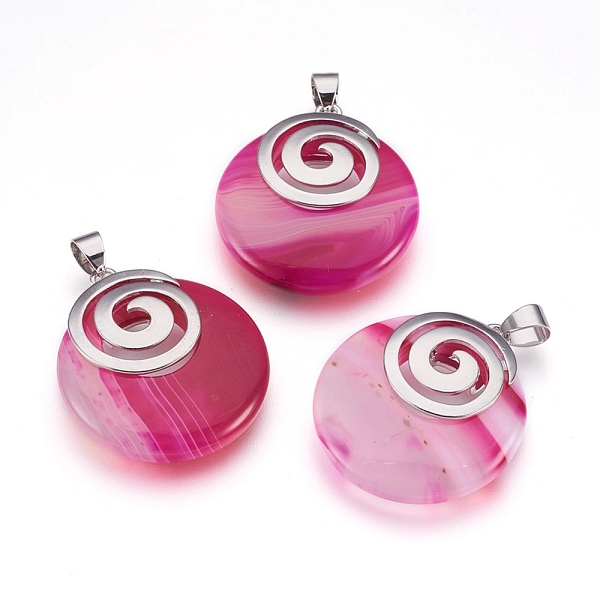 

PandaHall Natural Banded Agate Pendants, with Platinum Tone Brass Findings, Flat Round, Dyed & Heated, 32x28x6mm, Hole: 4x5mm Banded Agate..., Pink