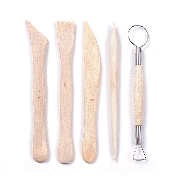 

PandaHall Wooden Handle Sculpture Clay Tool, Clay Knife, DIY Handmade Light Clay Crafts, BurlyWood, 144~151x2~23mm, 5pcs/set Wood Orange