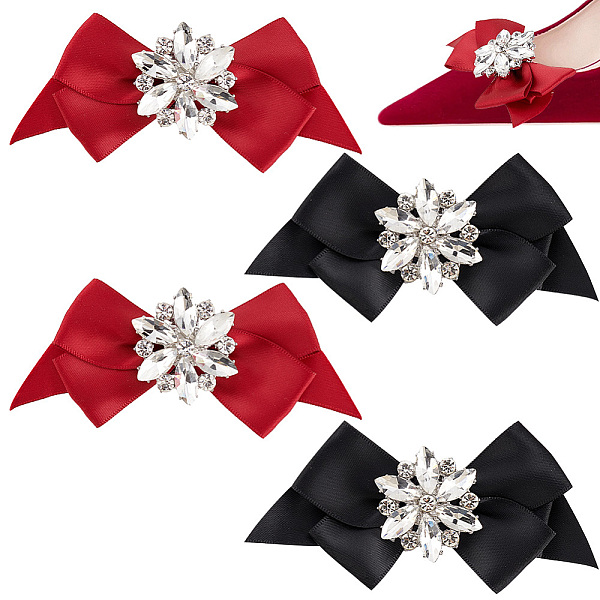 

PandaHall 2 Pairs 2 Colors Bowknot Polyester Shoe Decorations, Detachable Shoe Buckle Clips, with Iron & Alloy & Glass, Mixed Color..., Multicolor