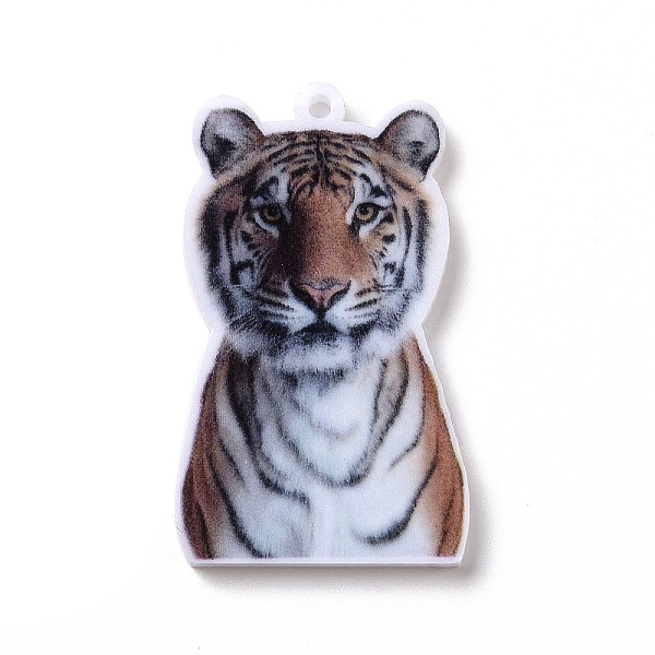 

PandaHall Printed Opaque Acrylic Pendants, Animal Theme Charms, Tiger Pattern, 34.5x21x2mm, Hole: 1.5mm Acrylic Tiger Brown