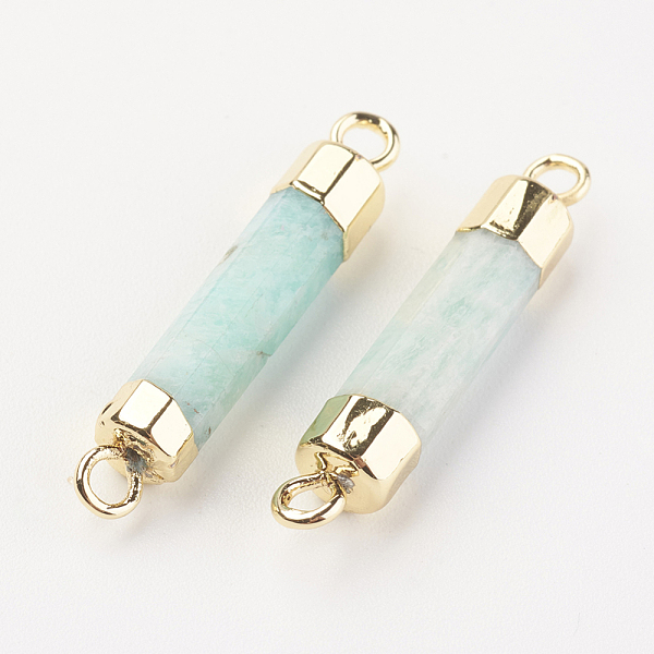 

PandaHall Natural Gemstone Links connectors, with Brass Findings, Column, 25~27x5~6mm, Hole: 2mm Amazonite Column