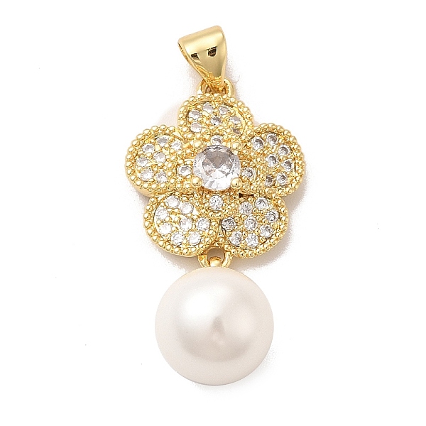 

PandaHall Rack Plating Brass Micro Pave Cubic Zirconia Pendant, with Plastic Bead, Long-Lasting Plated, Cadmium Free & Lead Free, Flower..., Clear