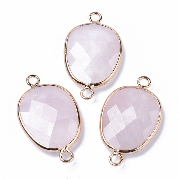 

PandaHall Natural Rose Quartz Links Connectors, with Light Gold Plated Edge Brass Loops, Oval, Faceted, 30.5~31.5x17.5x5~6mm, Hole: 2mm Rose...