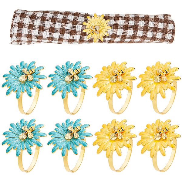 

PandaHall CRASPIRE Flower Napkin Rings Set of 8 Artificial Napkin Rings Daisy Napkin Holder Rings Burlap Cord Napkin Buckle Handmade Napkin..., Multicolor