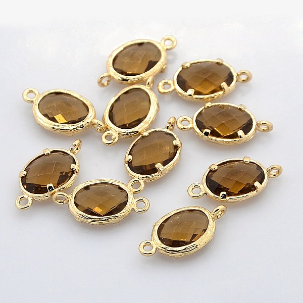

PandaHall Golden Tone Brass Glass Links connectors, Oval, Peru, 18x10x3mm, Hole: 1mm Glass Oval Brown
