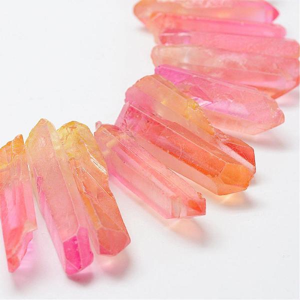 

PandaHall Electroplate Natural Quartz Crystal Beads Strands, Dyed, Faceted, Nuggets, Orange Red, 23~47x8.5~9.5x8~10mm, Hole: 2mm, 15.7 inch...