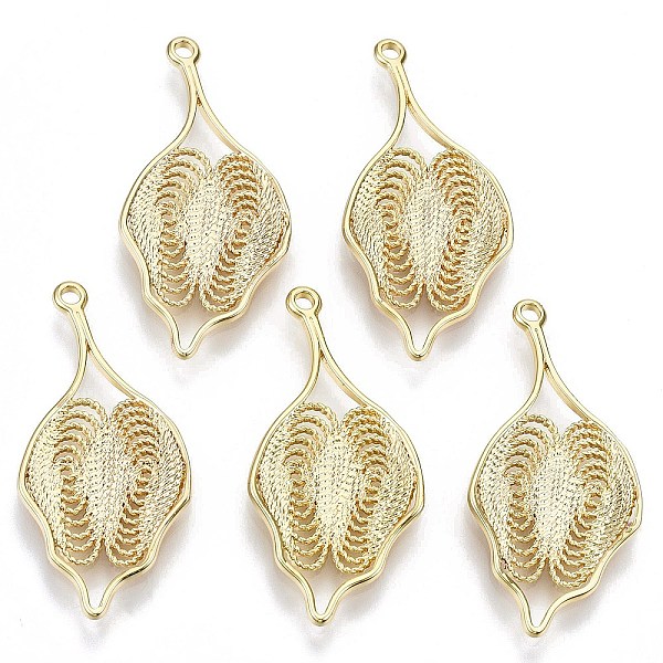 

PandaHall Brass Pendants, Nickel Free, Hollow, Leaf, Real 18K Gold Plated, 34x16x2.5mm, Hole: 1.6mm Brass Leaf