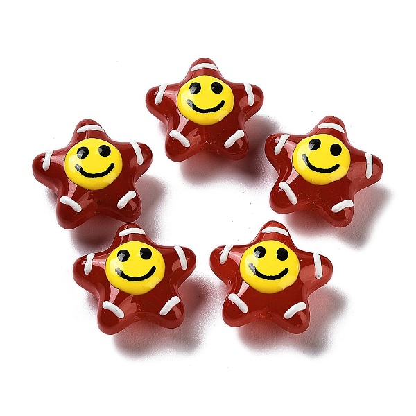 

PandaHall Handmade Lampwork Bead, with Enamel, Star with Smiling Face, Dark Red, 20~20.5x21~21.5x10.5~11mm, Hole: 1.6mm Lampwork Star