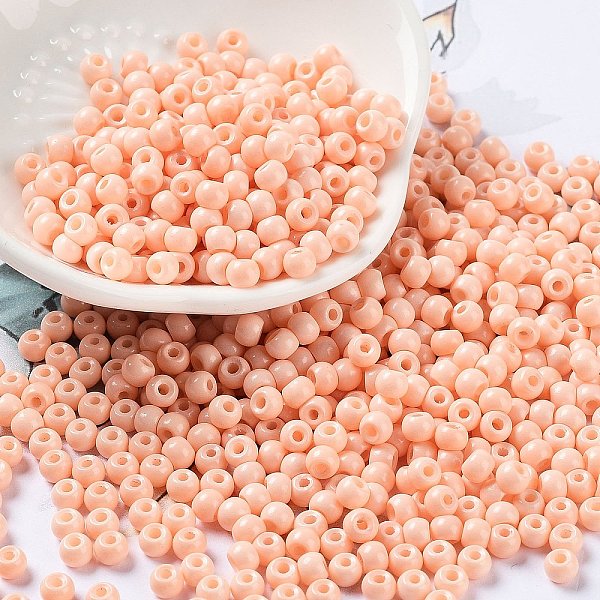 

PandaHall Baking Paint Glass Seed Beads, Round, PeachPuff, 4x3mm, Hole: 1.2mm, about 7650pcs/pound Glass Brown
