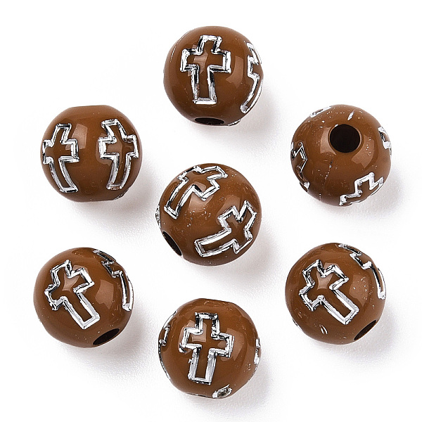 

PandaHall Plating Acrylic Beads, Silver Metal Enlaced, Round with Cross, Saddle Brown, 8mm, Hole: 2mm, about 1800pcs/500g Acrylic Round...