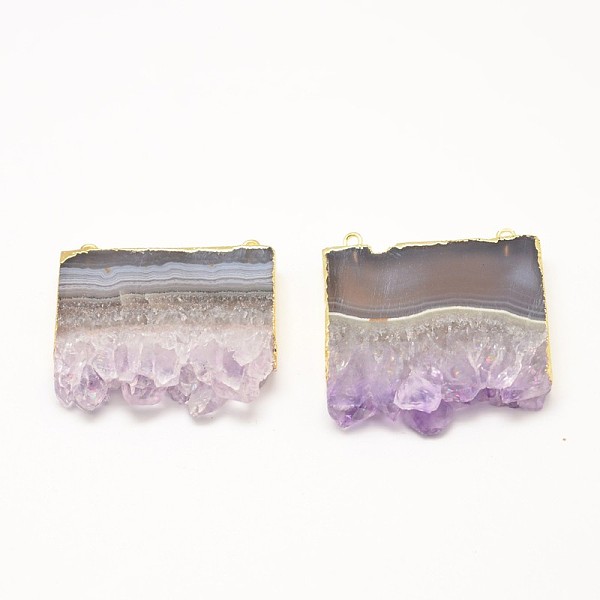 

PandaHall Rectangle Natural Amethyst Pendants, with Brass Findings, Golden, 31~41x40x8mm, Hole: 2mm Amethyst Rectangle