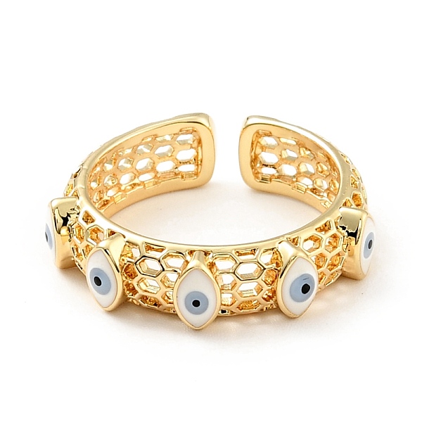 

PandaHall Enamel Horse Eye Open Cuff Ring, Brass Hollow Ring for Women, Cadmium Free & Lead Free, Real 18K Gold Plated, US Size 7 1/4..., White