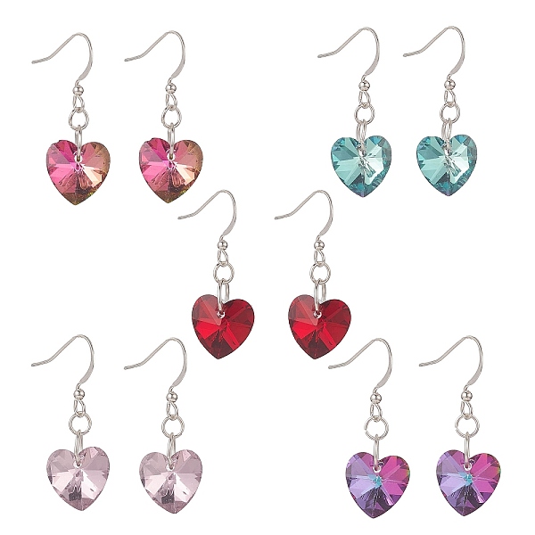 

PandaHall Electroplated Glass Heart Pendant Dangle Earrings, Brass French Hook Earring for Women, Mixed Color, 36mm, Pin: 0.7mm Glass..., Multicolor