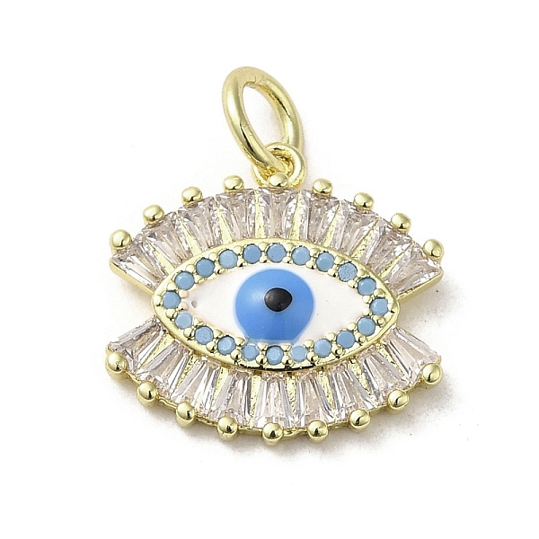 

PandaHall Brass Micro Pave Cubic Zirconia Pendants, with Glass and Enamel, with Jump Ring, Real 18K Gold Plated, Eye, Clear, 16x17x3mm, Hole...
