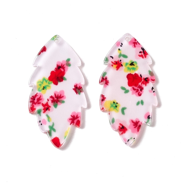

PandaHall Transparent Acrylic Pendants, Leaf with Flower Pattern, Red, 35.5x18x2mm, Hole: 1.6mm Acrylic Leaf Red
