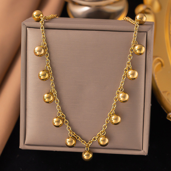 304 Stainless Steel Round Ball Tassel Cable Chain Necklaces for Women