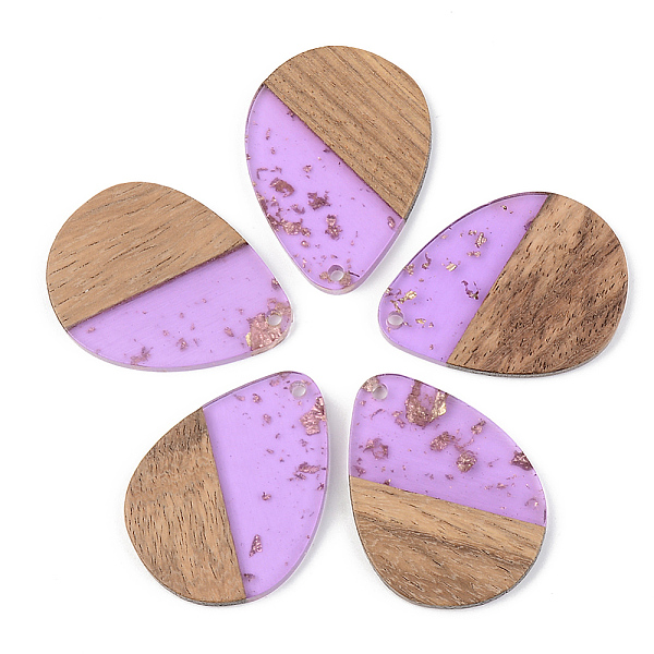 

PandaHall Transparent Resin & Walnut Wood Pendants, with Gold Foil, Teardrop, Lilac, 35.5x26x3mm, Hole: 2mm Resin+Wood Teardrop Purple