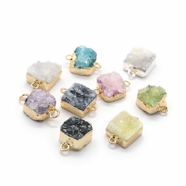

PandaHall Natural Druzy Quartz Links connectors, with Brass Findings, Square, Mixed Color, 14~18x9~10x6~8mm, Hole: 2mm Quartz Square..., Multicolor